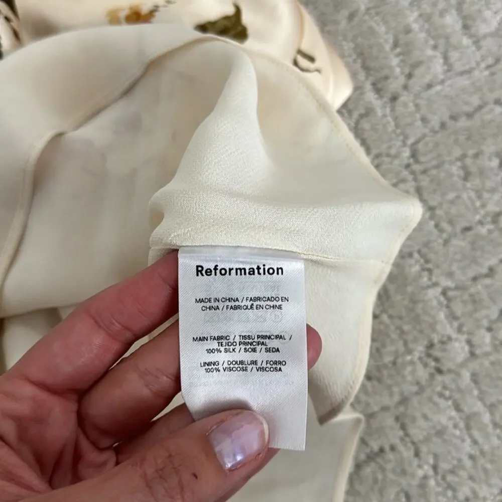Reformation Aden 100% Silk Dress in “Bella” floral print cream sleeveless midi - Picture 9 of 11